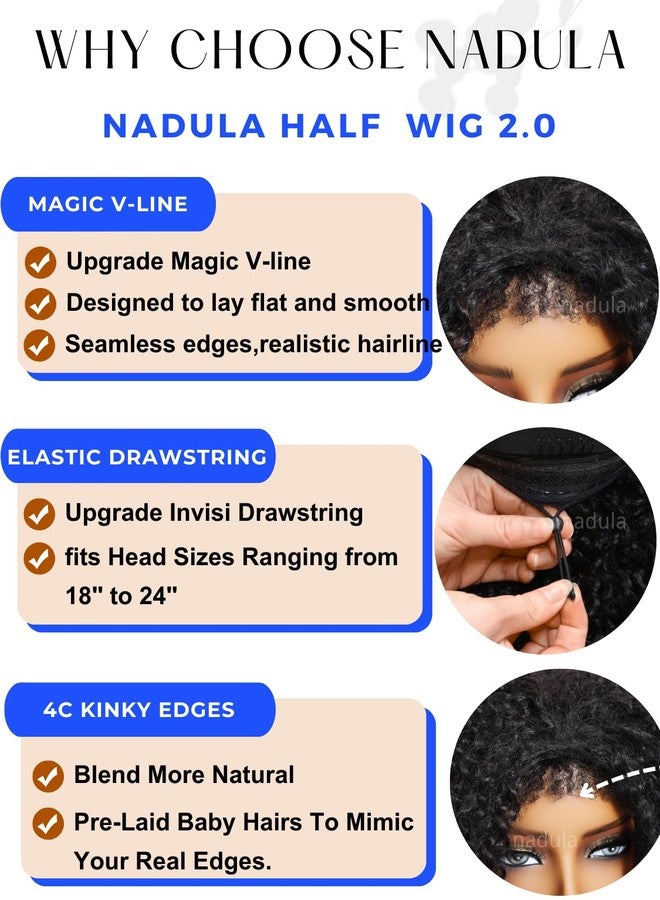 Nadula Glueless Afro Kinky Curly Half Drawstring Wig Human Hair No Leave Out with 4C Blend Edges Hairline, 12A Upgraded Flip-over Design Wear and Go Clip in Half Wig Beginner Friendly 18inch - Image 4